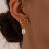 Pearl Heart Earrings – Gold-Plated Romantic Jewelry | Huna Jewelry