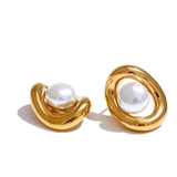 Phaedra Pearl Stud Earrings – Hypoallergenic, Modern & Classic | Huna Jewelry