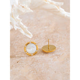 Neriah Natural Shell Round Stud Earrings – Hypoallergenic & Waterproof | Huna Jewelry