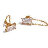 Josephine Dangle Chain Earrings – Chic Rectangular Studs, Waterproof | Huna Jewelry