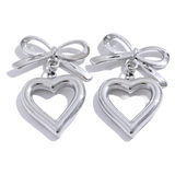 Courtney Bow Heart Drop Earrings – Romantic, Hollow & Waterproof | Huna Jewelry