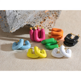 Kathleen Candy Pop Y2K Hoop Earrings – Chunky Enamel Squares in Vibrant Colors | Huna Jewelry