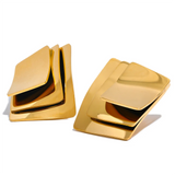 Delphine Square Stud Earrings – Glossy Layered Stainless Steel | Huna Jewelry