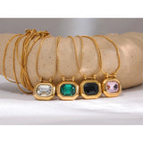 Youra Square Pendant Necklace – Sparkling with Colorful Zirconia Stones | Huna Jewelry