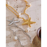 Finley Starfish & Pearl Layered Necklace – Beach-Inspired Chic | Huna Jewelry