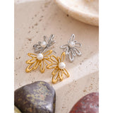 Jaidah Pearl Flower Stud Earrings – Elegant & Rust-Resistant Design | Huna Jewelry