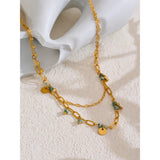 Abigail Layered Link Chain Necklace – Green Stone Beads & Charm Jewelry | Huna Jewelry