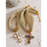 Natalie Cross Pendant Necklace – Shiny Glass Charm on Fabric Cord | Huna Jewelry