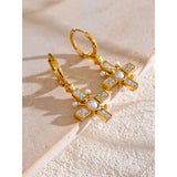 Ira Cross Drop Hoop Earrings – Pearl & Sparkle Charm Jewelry | Huna Jewelry