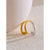 Aiza Geometric Open Cuff Ring – Adjustable Two-Tone Chic Jewelry | Huna Jewelry