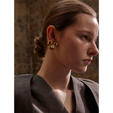 Palmina Gold Flower Pearl Stud Earrings – Elegant & Timeless | Huna Jewelry