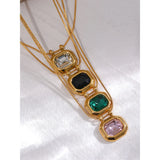 Youra Square Pendant Necklace – Sparkling with Colorful Zirconia Stones | Huna Jewelry