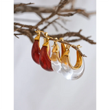 Kearney Chic Resin Chunky Hoop Earrings – Colorful U-Shaped Design | Huna Jewelry