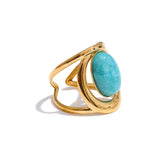 Leora Oval Natural Stone Ring – Classic & Timeless Jewelry | Huna Jewelry