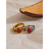 Eva Red Stone Ring – Vintage Oval Statement Jewelry, Rust-Proof | Huna Jewelry
