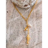 Violet Y Chain Necklace – Waterproof Pearl & Shell Fish Pendant | Huna Jewelry