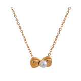 Emilia Bow and Pearl Pendant Necklace – Chic & Sweet Golden Jewelry | Huna Jewelry