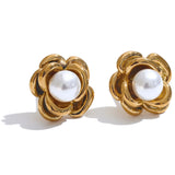 Inez Pearl Flower Stud Earrings – Vintage Classic & Timeless | Huna Jewelry