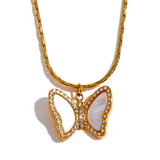 Josephine Butterfly Pendant Necklace – Shell & Sparkling Zirconia Jewelry | Huna Jewelry