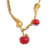 Sofia Charm Pendant Necklace – Gold Chili, Red Heart & Apple Drops | Huna Jewelry