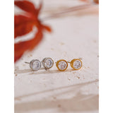 Mavis Round Cubic Zirconia Stud Earrings – Minimalist & Elegant | Huna Jewelry