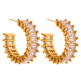 Millie CZ C Hoop Earrings – Elegant Waterproof Bling Jewelry | Huna Jewelry