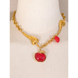 Sofia Charm Pendant Necklace – Gold Chili, Red Heart & Apple Drops | Huna Jewelry