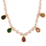 Valentina Pearl Bead Necklace – Colorful Cubic Zirconia Charms | Huna Jewelry