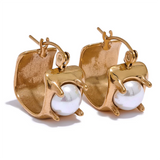 Devin Pearl Square Hoop Earrings – Hypoallergenic & Stylish Design | Huna Jewelry