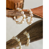 Marie Pearl & Gold Beaded C-Hoop Earrings – Soft Elegance | Huna Jewelry