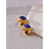 Illiana C Huggie Stud Earrings – Vintage Style with Natural Stone | Huna Jewelry