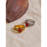Eva Red Stone Ring – Vintage Oval Statement Jewelry, Rust-Proof | Huna Jewelry