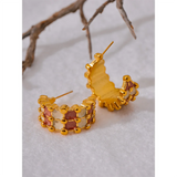 Eloise Enamel C-Shape Earrings – Trendy & Stylish Design| Huna Jewelry