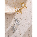 Jaidah Pearl Flower Stud Earrings – Elegant & Rust-Resistant Design | Huna Jewelry
