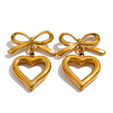 Courtney Bow Heart Drop Earrings – Romantic, Hollow & Waterproof | Huna Jewelry