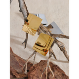 Delphine Square Stud Earrings – Glossy Layered Stainless Steel | Huna Jewelry