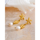 Marnie Starfish Shell Pearl Drop Earrings – Unique & Elegant | Huna Jewelry