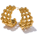 Kasey Beaded C Hoop Earrings – Layered Hollow Huggie Design | Huna Jewelry