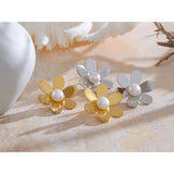 Indie Flower Pearl Stud Earrings – Waterproof & Modern Classic | Huna Jewelry