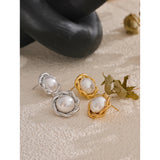 Izzie Pearl Flower Stud Earrings – Elegant Round Design | Huna Jewelry