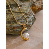 Cassia C-Shaped Pearl Pendant Necklace – Elegant & Timeless | Huna Jewelry