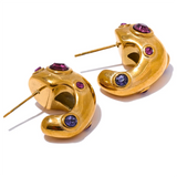 Colette Chunky Gold Curve Earrings – Bold & Sparkling | Huna Jewelry
