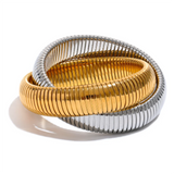 Noor Two-Tone Tangled Bracelet – Thick & Elastic Stainless Steel Bangle | Huna Jewelry
