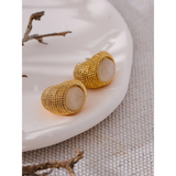 Illiana C Huggie Stud Earrings – Vintage Style with Natural Stone | Huna Jewelry