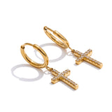 Blake Cross Drop Earrings – Delicate, Chic & Stylish Dangle | Huna Jewelry