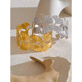 Wren Ginkgo Leaf Cuff Bracelet – Wide, Waterproof & Elegant | Huna Jewelry