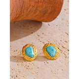 Delia Textured Round Stud Earrings – Natural Stone & Waterproof | Huna Jewelry