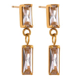 Olanda Drop Earrings – Rectangular Cubic Zirconia, Waterproof & Elegant | Huna Jewelry