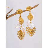 Mamie Heart & Pearl Shell Drop Earrings – Romantic Charm Mix | Huna Jewelry