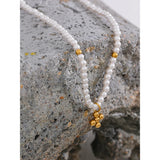Emma Cross Pendant Necklace – Pearl & Gold Beaded Chic Jewelry | Huna Jewelry